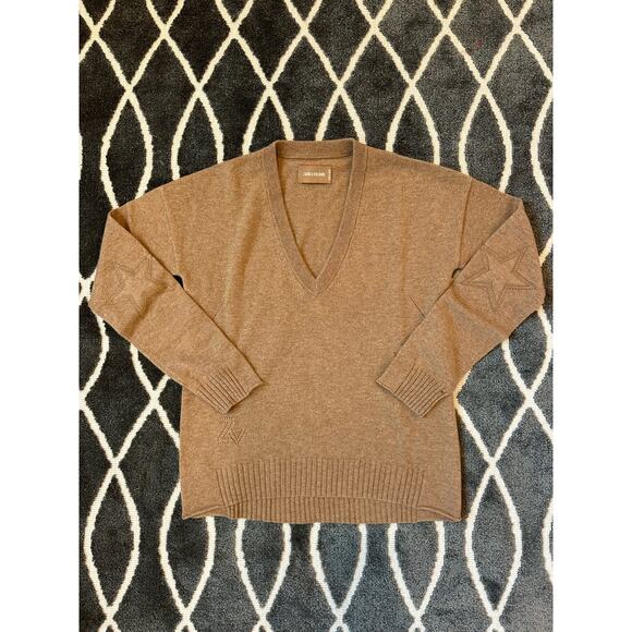 Zadig & Voltaire Vivi Ws Star Patch Cashmere Sweater Camel Color NWT Small - Picture 9 of 12